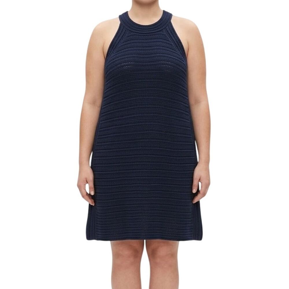 Gap Navy Blue Crochet Mini Halter Button Back Trapeze Dress size XL NEW Tags